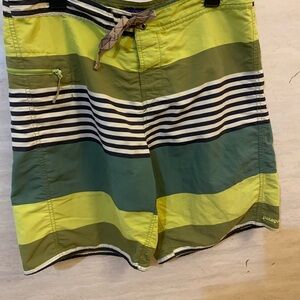 Patagonia Men's Wavefarer Broad Striped Swim Shorts - Green and Yellow